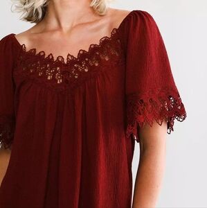 Daytrip Burgundy Lace Trim Blouse